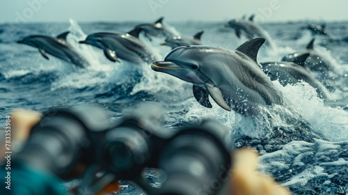 Group of Dolphins Jumping Out of the Water © olegganko