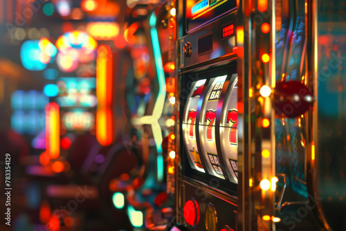 Vibrant Casino Slot Machine with Flashing Lights and Big Win photo