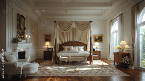 Spacious Bedroom With Fireplace and Bed