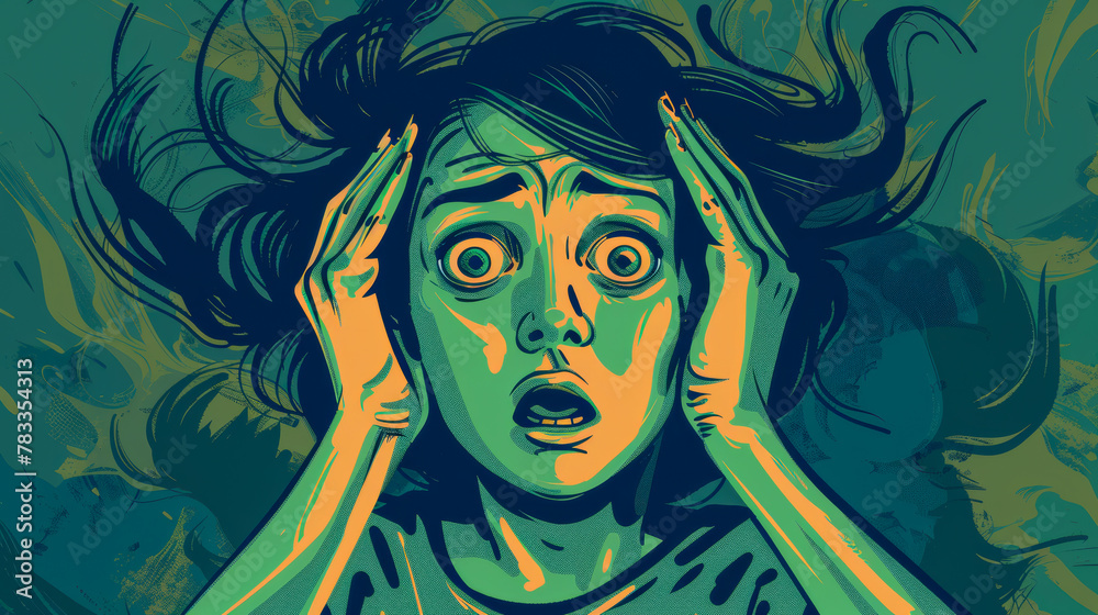 Striking Illustration of a Woman Overwhelmed with Fear