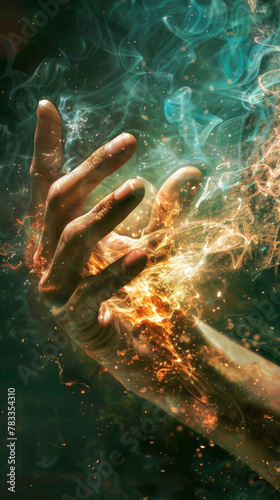 Magical Snap of Fingers with Fiery Sparks and Smoke
