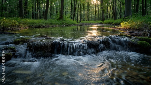 A gentle stream flowing through a forest