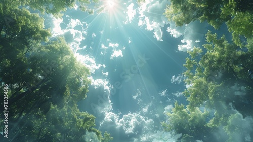 Sun Shines Through Clouds in Forest