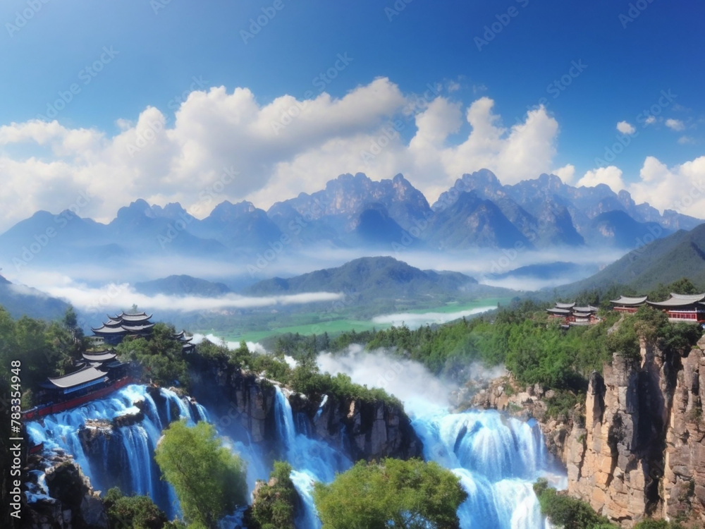 Fototapeta premium Blue mountains famous tourism scenery lijiang
