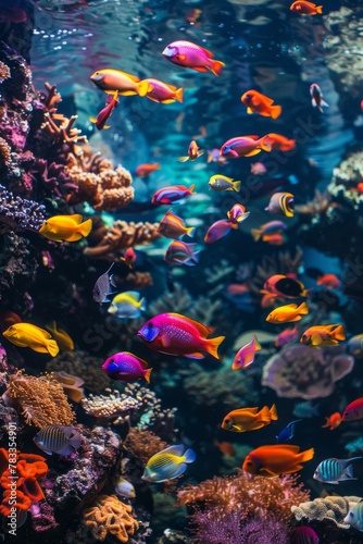 Colorful fish swimming in a coral reef © olegganko