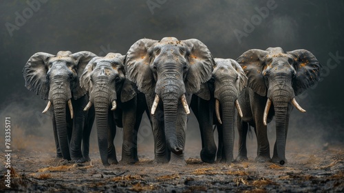 Group of Three Elephants Standing Together