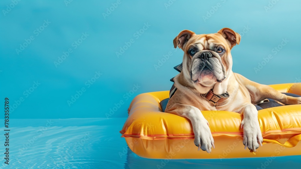 pug lying on swimming mattress