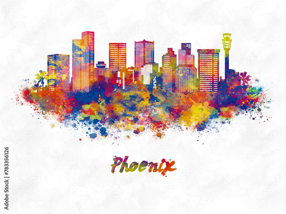 Fototapeta premium Phoenix skyline in watercolor