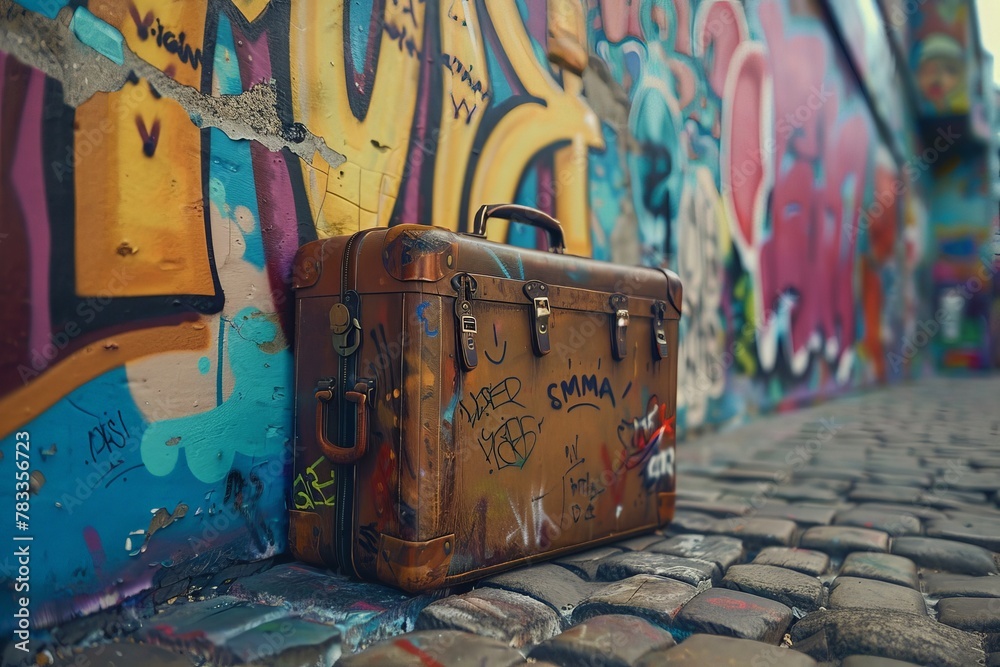 Obraz premium Luggage against graffiti wall