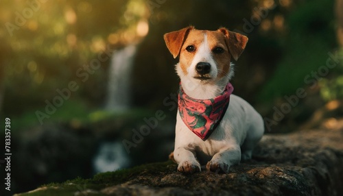 beautiful jack russell terrier dog with bandana sitt