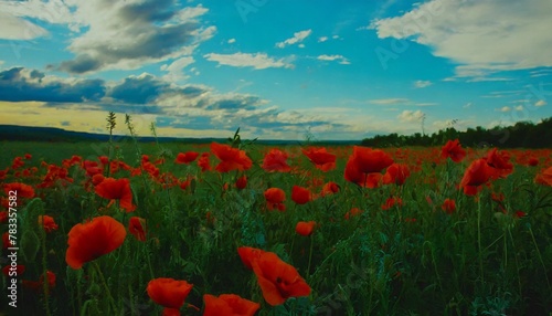 red poppies spring field