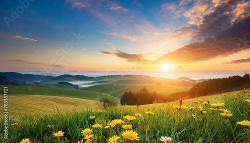happy resurrection sunday card with sunrise over fields