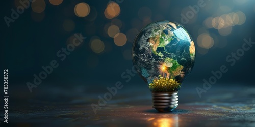 Earth World Hour Concept in Light Bulb. Generative AI