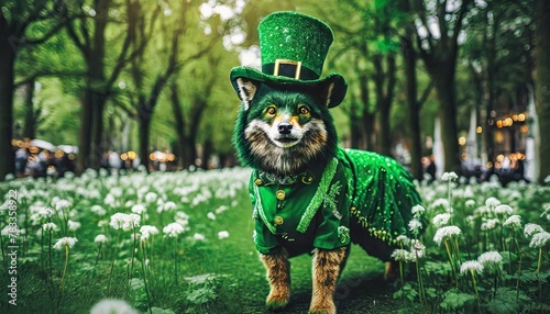 beautiful saint patrick s day parade celebrating cute creatures and nature animal demon epic high fantasy in festive green attire celebration of irish culture and happiness generative ai photo