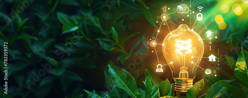 Green energy, eco energy concept. Trees growing on coin stacks symbolize green investments. A graph with renewable energy icons shows growth. AI generated illustration