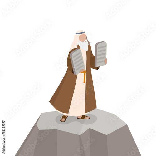 3D Isometric Flat  Illustration of Biblical Story, Moses with the Tablets of the Law of God © TarikVision