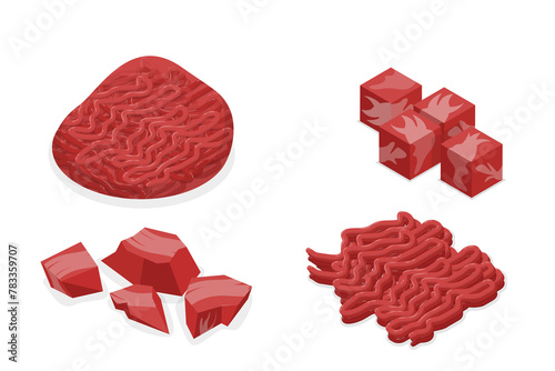3D Isometric Flat  Set of Stuffing Meat Products, Fresh Meat Cuts © TarikVision