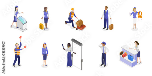 3D Isometric Flat  Set of Airport Staff, Group of Airline Employees © TarikVision
