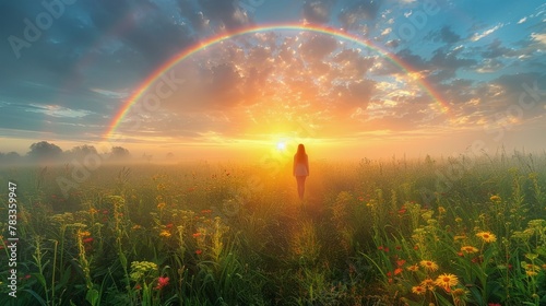 Two Rainbows Over Field of Flowers