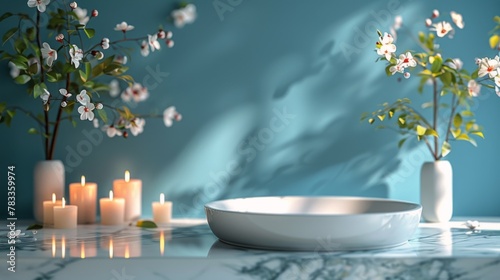 Table With Candles and Potted Plant