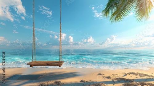 Swing Hanging From Palm Tree on Beach