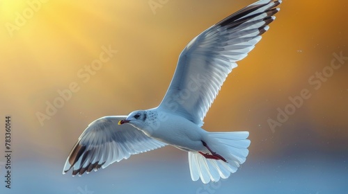 White Bird Soaring in Sunlit Sky