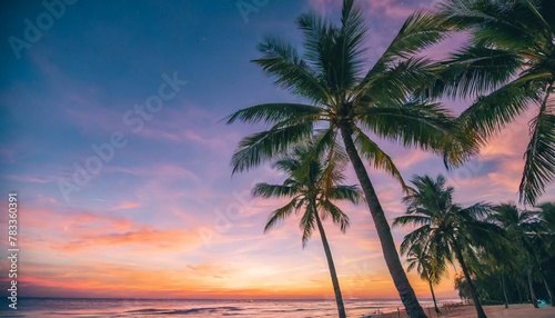 80 s or 90 s retro sunset landscape evening on the beach with palm trees colorful picture for rest palm trees at sunset generative ai