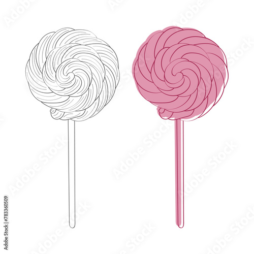 Two colorful lollipops are placed on a clean white background. The lollipops are vibrant and eye-catching, creating a simple yet visually appealing composition