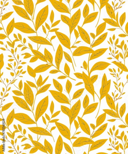 Yellow leaves pattern on white background