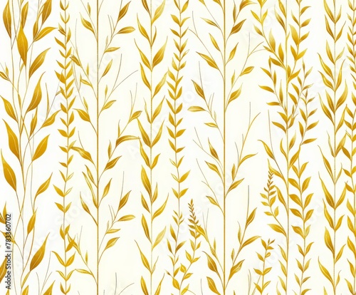 White and gold wallpaper with grass pattern