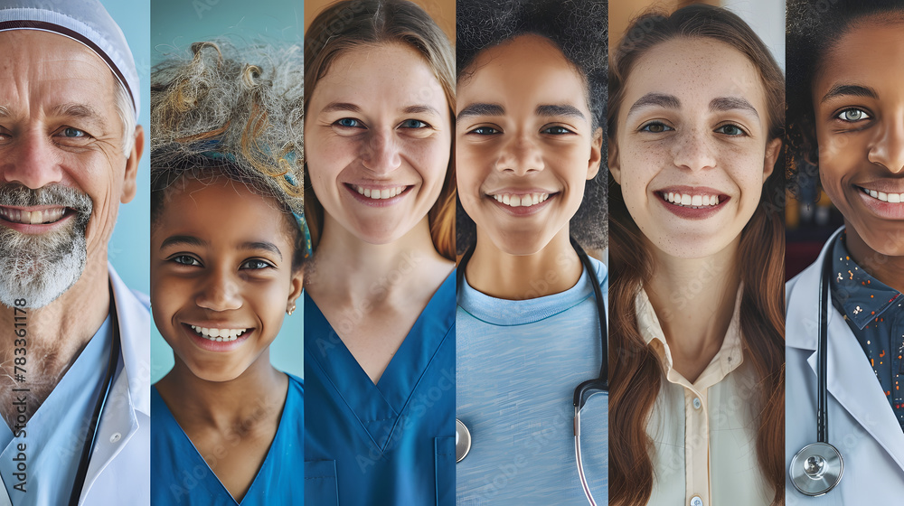 A collage of smiling faces, young and old, representing a healthy global population, World Health Day, A collage of smiling faces, young and old, representing a healthy global population, World Health Day,