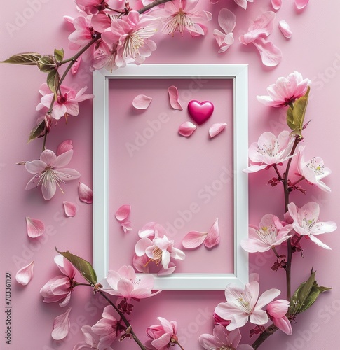 Pink Flowers Encircling Frame on Pink Background