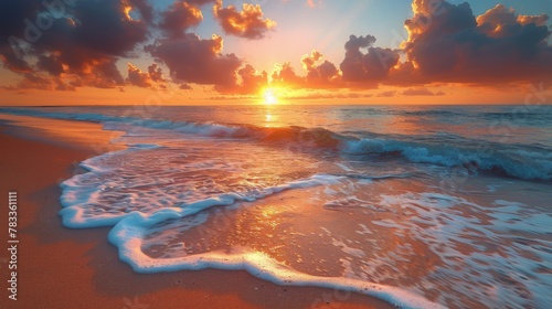 Sun Setting Over Ocean on Beach