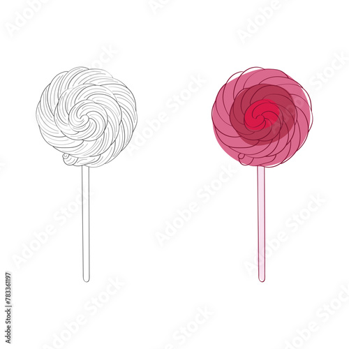 Two colorful lollipops are stacked on white, creating a playful and sweet composition