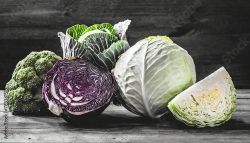 various types of cabbage black and white graphics