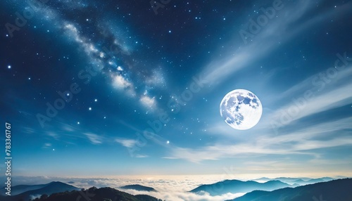 celestial elegance captivating moon night sky with stars clouds and touch of mystical blue perfect for portraying beauty of astronomy and dreams