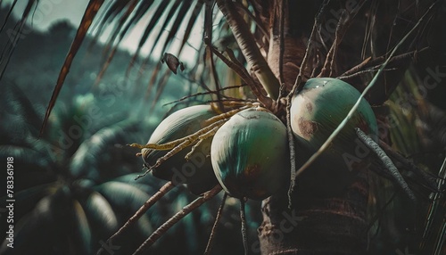 fresh fecund coconut on tree in garden at banpaew samutsakorn thailand