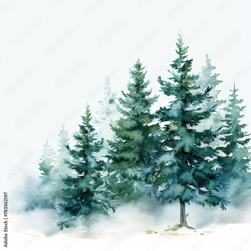 Three trees in snow watercolor painting