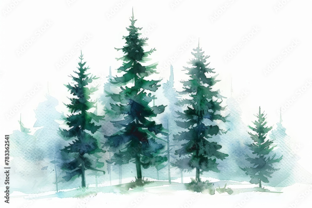 Snowy trees watercolor painting