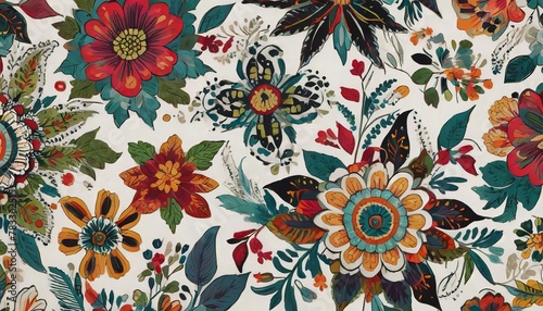 colorful mexican floral pattern on a white background ai generated