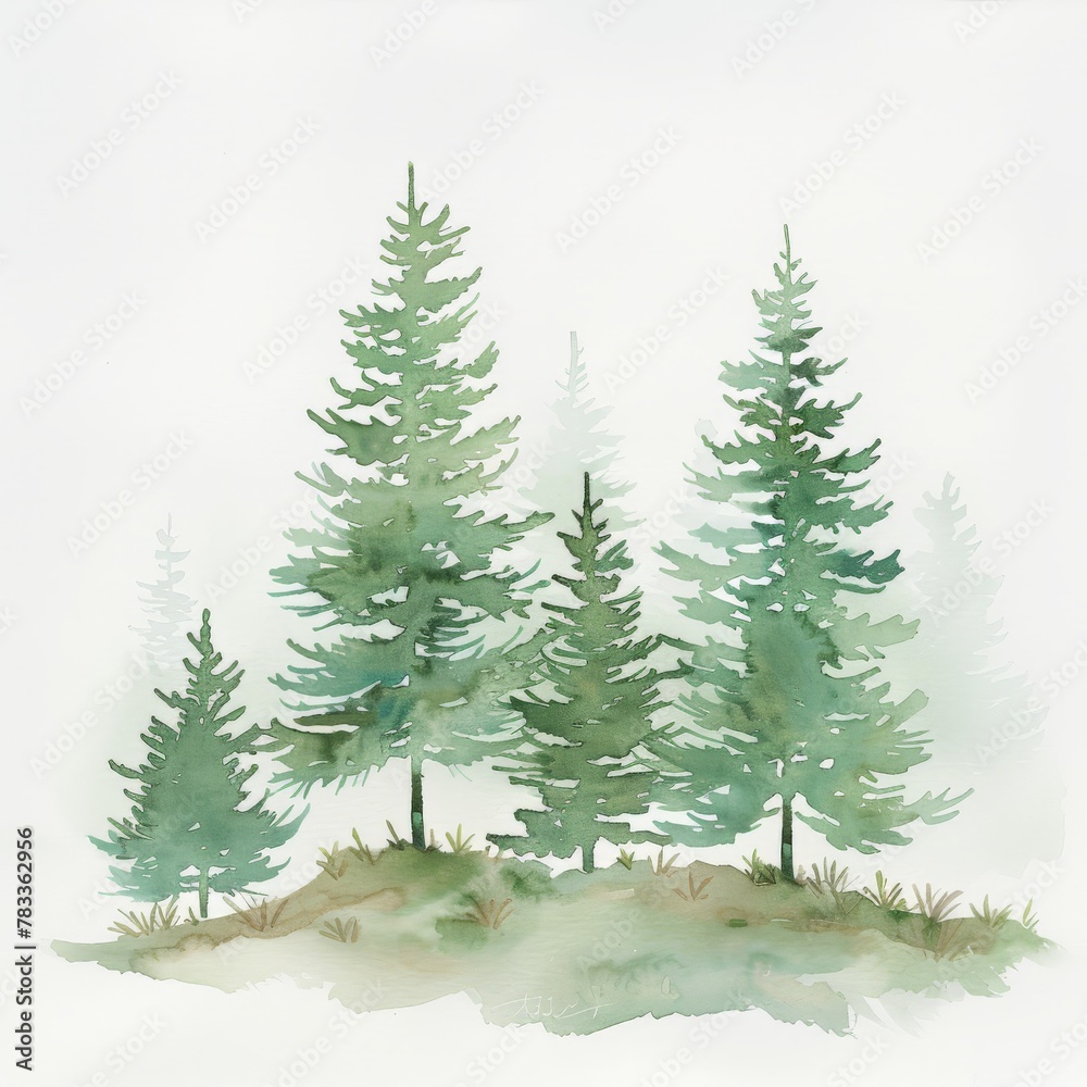 Trees on a hill watercolor painting