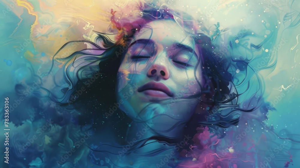 ethereal portrait of a dreamy girl lost in transcendent meditation stylized digital painting