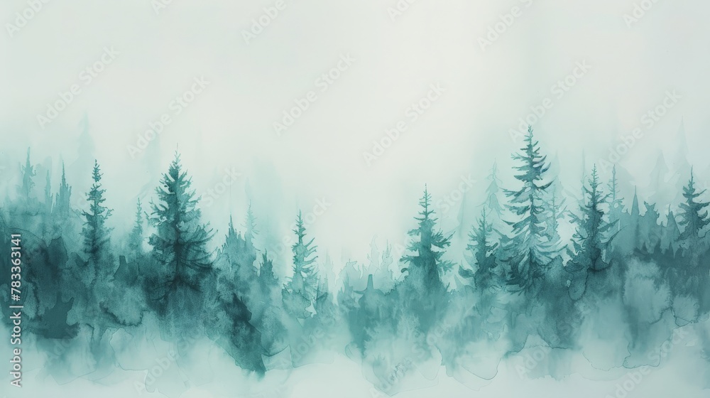 A snowy forest landscape painting - obrazy, fototapety, plakaty 