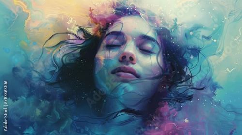 ethereal portrait of a dreamy girl lost in transcendent meditation stylized digital painting