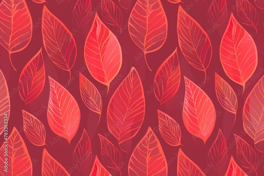 Red leaves pattern on red background