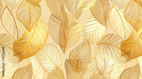 Intricate golden leaf pattern on beige background