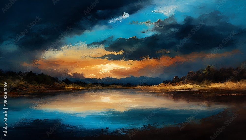mesmerizing abstract painting depicting a serene blue and brown sky landscape