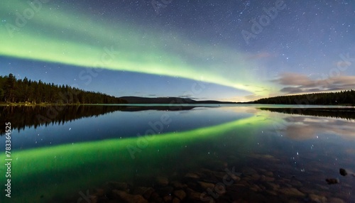 northern lights reflected on lake lapland finland scandinavia europe