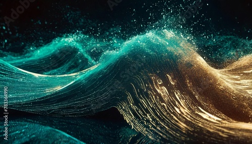cyan wave on a black background in the style of futuristic spacescapes dark brown and light beige photo