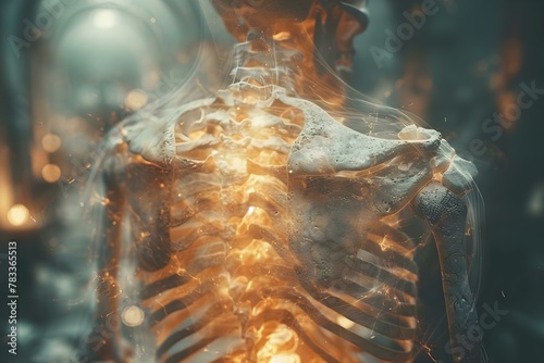 Digital X-ray Vision of Human Spine Injury. Concept X-ray Imaging, Medical Diagnosis, Spinal Injuries, Radiology Technology, Healthcare Monitoring © Anastasiia